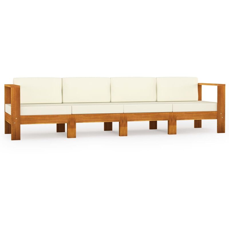 

vidaXL Sofá de jardín de 4 plazas con cojín crema madera maciza acacia - Marrón