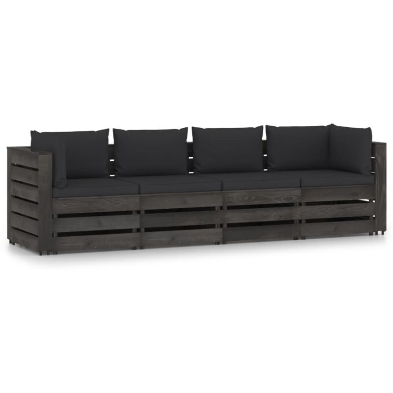 

vidaXL Sofá de jardín de 4 plazas con cojines madera impregnada gris - Negro