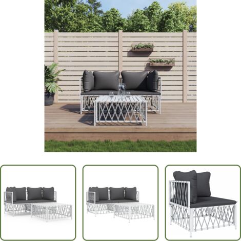 vidaXL Sofá de jardín -  Juego de muebles de jardín 3 piezas con cojines acero blanco