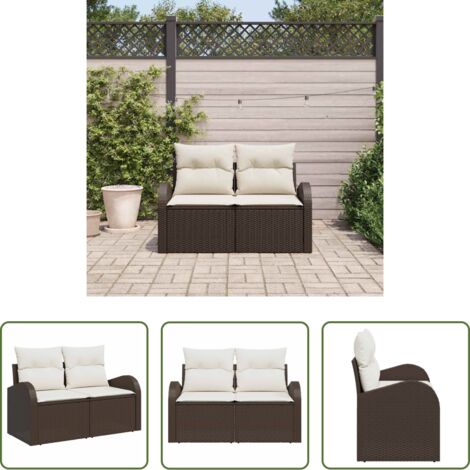 vidaXL Sofá de jardín marrón -  Sofá de jardín con cojín Marrón 124 x 62 x 69cm ratán sintético