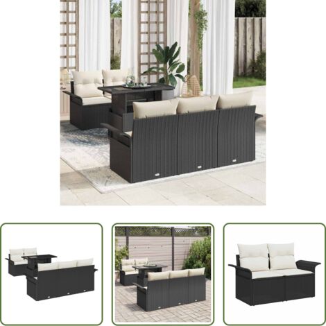 vidaXL Sofá de jardín negro -  Conjunto de sofá de jardín 6 pcs Negro Rattan de Poliéster