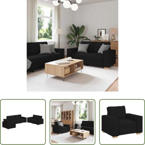 vidaXL Sofá de lino -  Sofá 3 pcs Negro 220 x 80 x 84 cm Tejido mezcla de lino