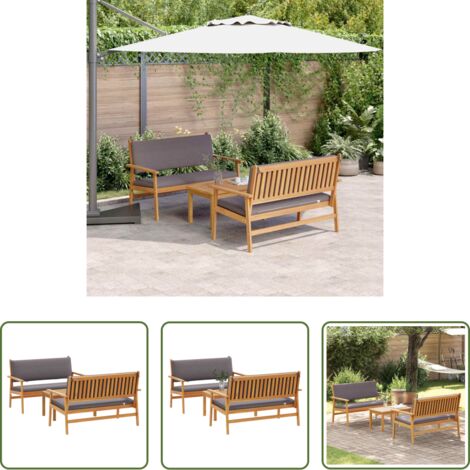 vidaXL Sofá de madera -  Conjunto de sofás de jardín 3 pcs Marrón 120 x 65,5 x 79 cm