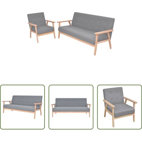 vidaXL Sofá de madera -  Juego de sofás de 2 piezas tela gris claro