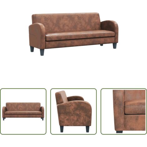 vidaXL Sofá de madera -  Sofá 3 plazas piel de ante artificial marrón