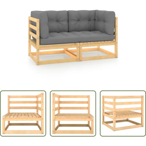 vidaXL Sofá de madera -  Sofá de jardín 2 plazas con cojines madera maciza de pino