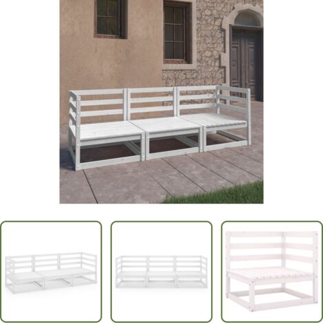 vidaXL Sofá de madera -  Sofá de jardín 3 plazas blanco madera maciza pino