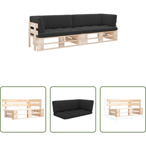 vidaXL Sofá de madera -  Sofá de palets 2 plazas cojines madera de pino impregnada