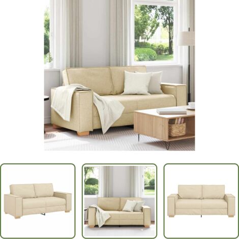 vidaXL Sofá de madera y metal -  Sofá de 2 plazas de tela color crema, 180x78x84 cm