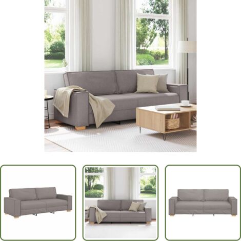 vidaXL Sofá de madera y metal - Sofá de 3 plazas  de tela color topo, 180 cm