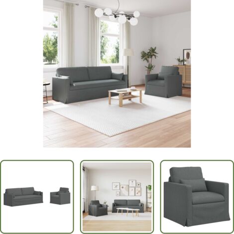 vidaXL Sofá de metal -  Juego de Sofá 2 pcs Gris oscuro 198 x 78 x 80 cm tela