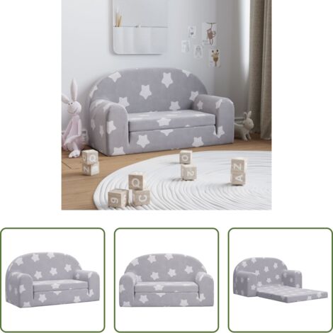 vidaXL Sofá de niños -  Sofá de niños de 2 plazas felpa suave gris claro con estrellas