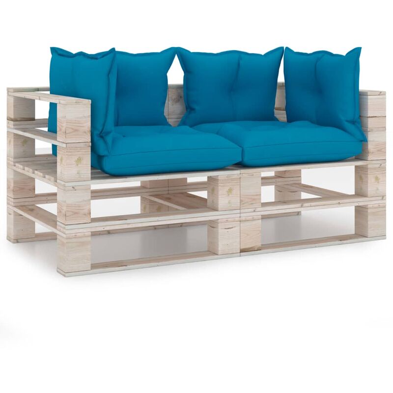 

vidaXL Sofá de palés de 2 plazas para jardín con cojines madera pino - Azul