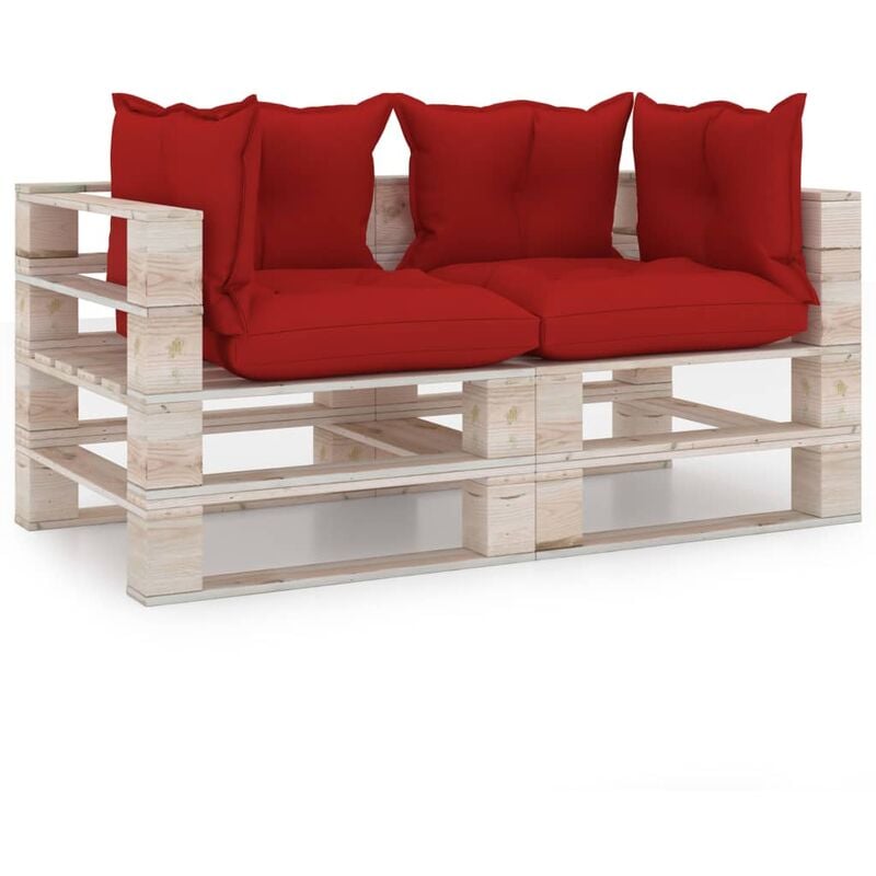 

vidaXL Sofá de palés de 2 plazas para jardín con cojines madera pino - Rojo