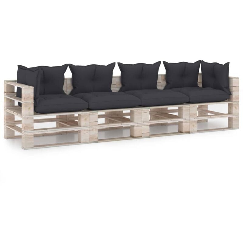 

vidaXL Sofá de palés de 4 plazas para jardín con cojines madera pino - Marrón