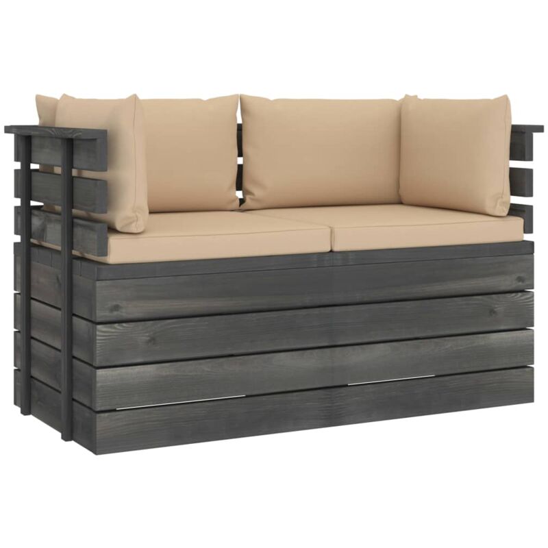 

vidaXL Sofá de palets de jardín 2 plazas y cojines madera maciza pino - Beige