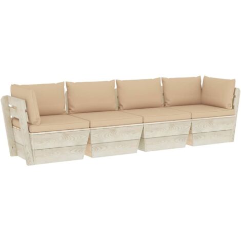 vidaXL Sofá de palets de jardín 4 plazas con cojines madera de abeto - Beige