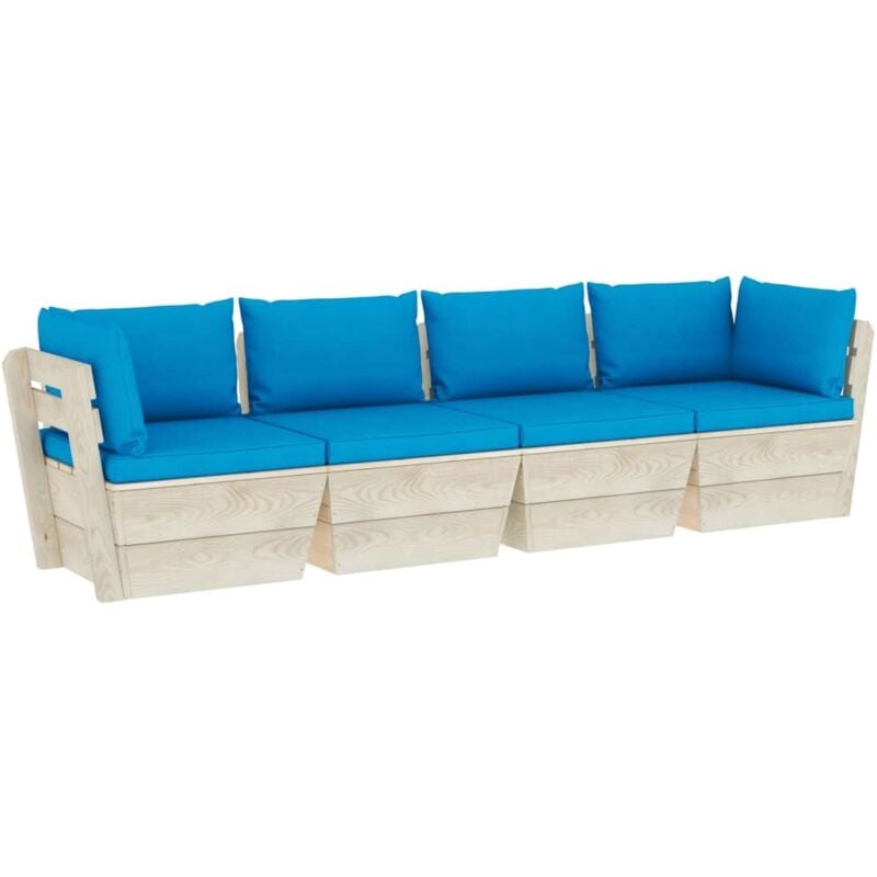 

vidaXL Sofá de palets de jardín 4 plazas con cojines madera de abeto - Azul