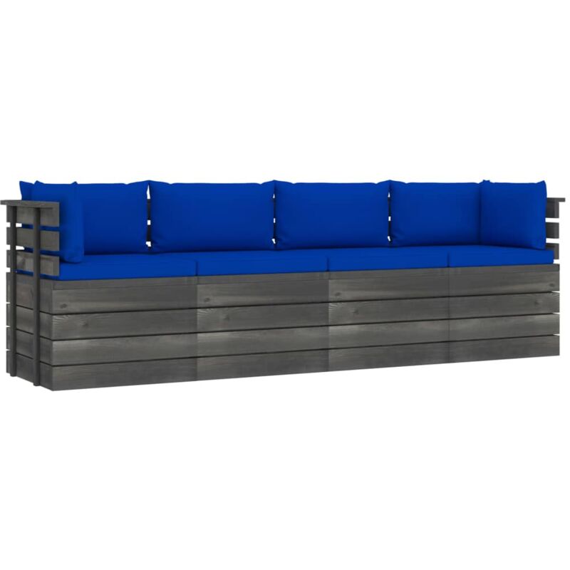 

vidaXL Sofá de palets de jardín 4 plazas y cojines madera maciza pino - Azul