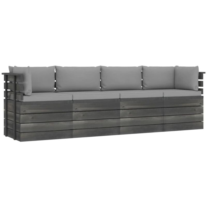 

vidaXL Sofá de palets de jardín 4 plazas y cojines madera maciza pino - Gris