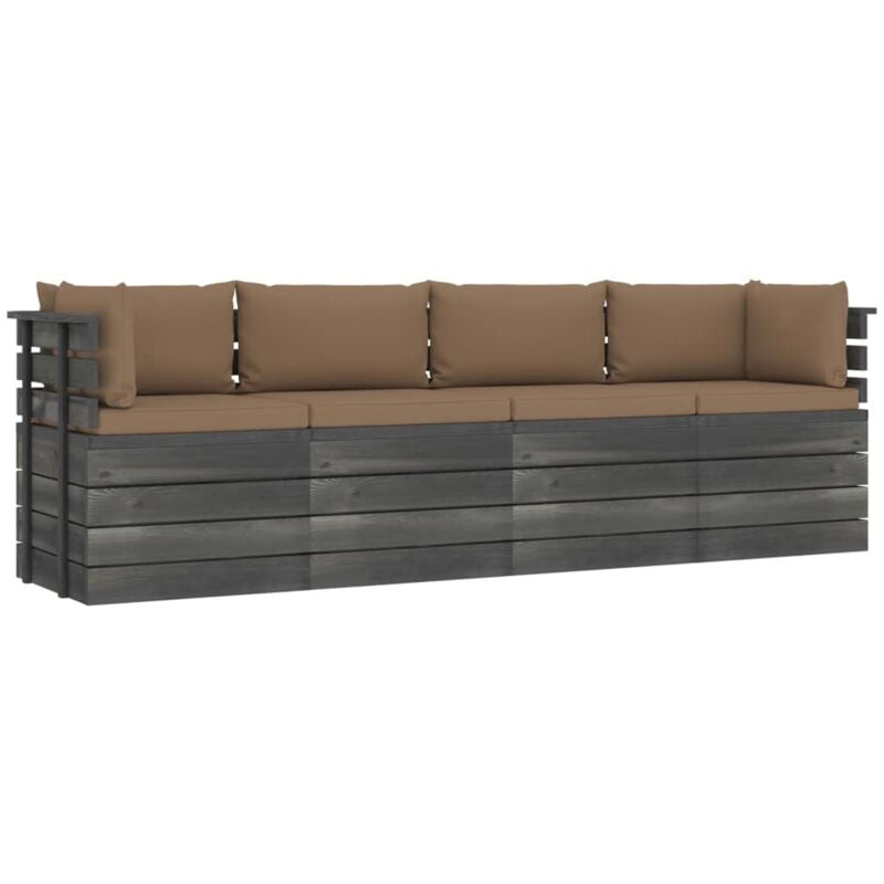 

vidaXL Sofá de palets de jardín 4 plazas y cojines madera maciza pino - Gris Topo