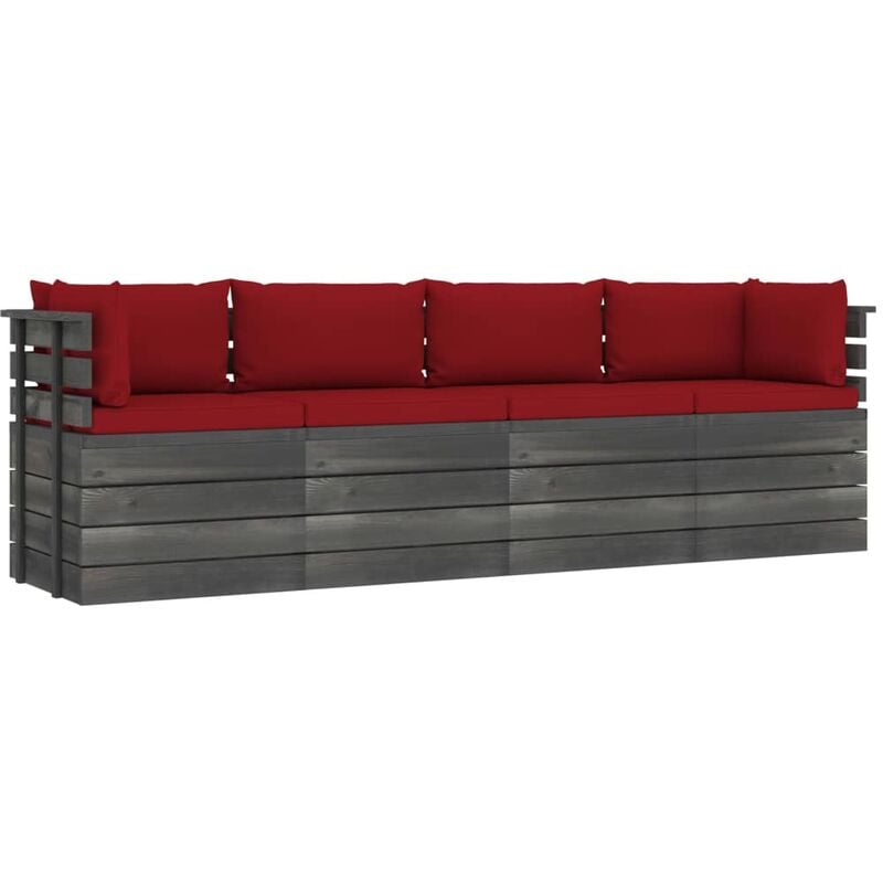 

vidaXL Sofá de palets de jardín 4 plazas y cojines madera maciza pino - Rojo
