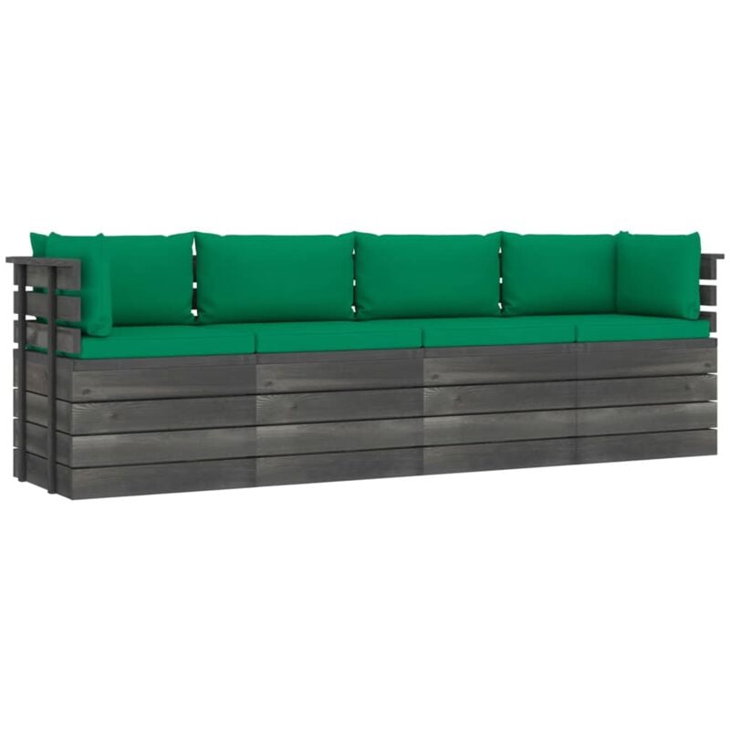

vidaXL Sofá de palets de jardín 4 plazas y cojines madera maciza pino - Verde