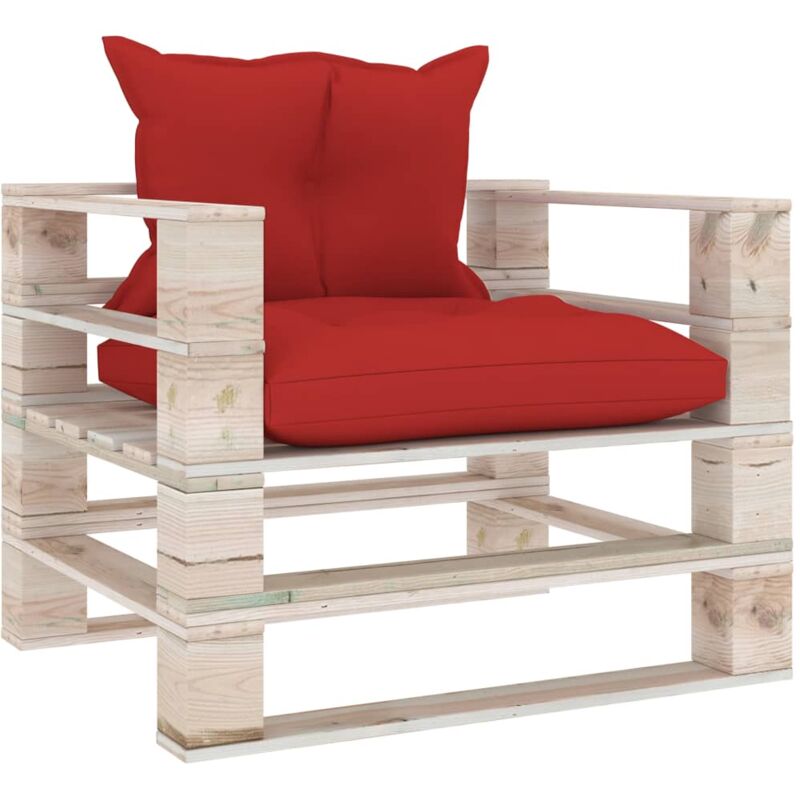 

vidaXL Sofá de palets para jardín con cojines rojos madera de pino - Marrón