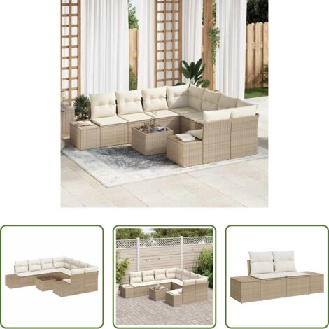 vidaXL Sofá de patio -  Conjunto de sofá de jardín 9 pcs Beige y Crema ratán sintético