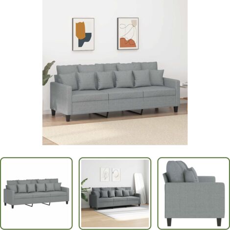 vidaXL Sofá de tela -  Sofá de 3 plazas de tela gris claro 180 cm