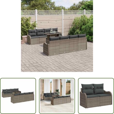 vidaXL Sofá de terraza -  Conjunto de sofá de jardín con cojín 7 pcs Gris ratán sintético
