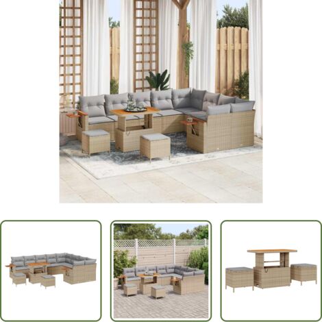 vidaXL Sofá de terraza -  Conjunto de sofás de jardín con cojín 12 pcs Beige y Gris Claro
