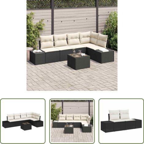 vidaXL Sofá de terraza - Conjunto de sofás de jardín Marrón y crema ratán sintético