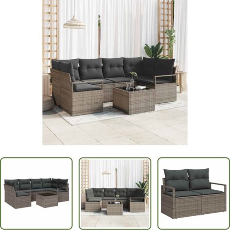 vidaXL Sofá de terraza -  Juego de Sofá 7 pcs Gris ratán sintético