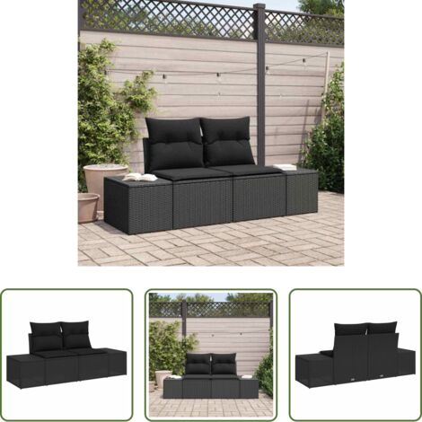 vidaXL Sofá de terraza -  Sofá de jardín con cojín Negro 184 x 62 x 69 cm ratán sintético