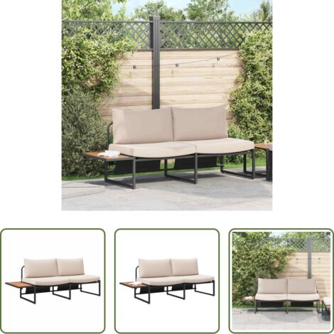 vidaXL Sofá de terraza -  Sofá de jardín con cojín Taupé 200,5 x 70 x 85,5 cm Acero