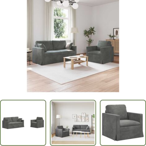 vidaXL Sofá ergonómico -  Juego de Sofá 2 pcs Gris oscuro 158 x 78 x 80 cm Terciopelo