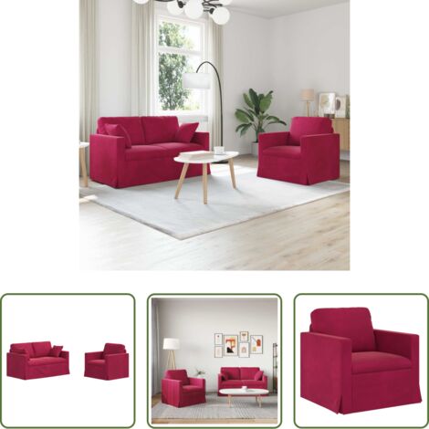 vidaXL Sofá ergonómico -  Juego de Sofá 2 pcs Rojo vino 138 x 78 x 80 cm Terciopelo