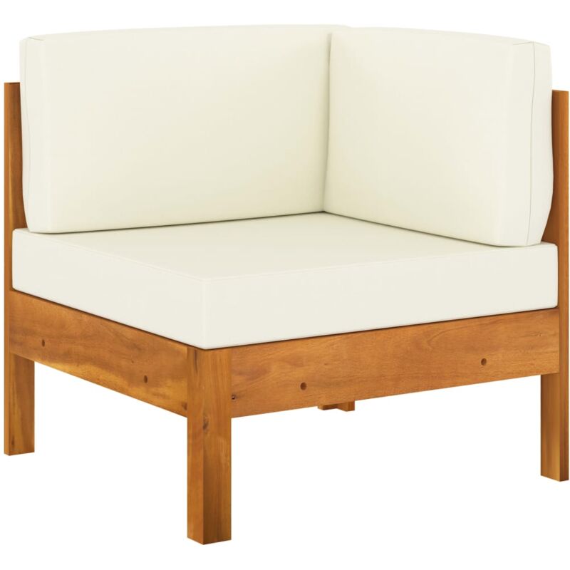 

vidaXL Sofá esquinero con cojines blanco crema madera de acacia - Crema