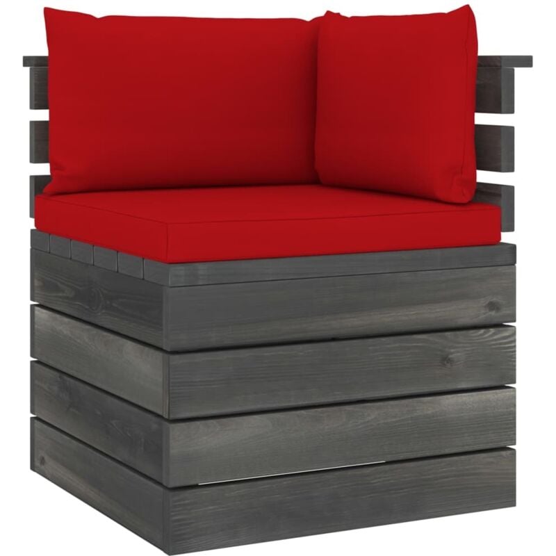 

vidaXL Sofá esquinero de palets de jardín con cojín madera de pino - Rojo