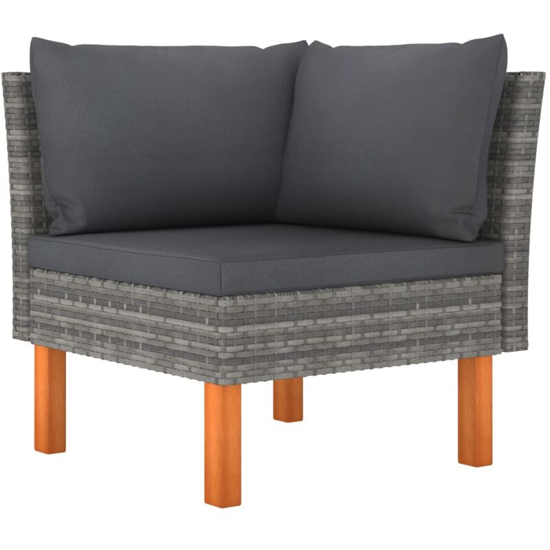 

vidaXL Sofá esquinero de ratán sintético y madera maciza de eucalipto - Gris