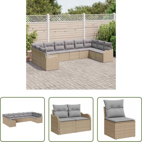 vidaXL Sofá exterior -  Conjunto de sofá de jardín 10 pcs beige y gris claro