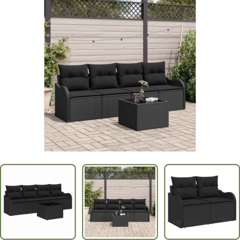 vidaXL Sofá exterior -  Conjunto de sofá de jardín 5 pcs Negro ratán sintético
