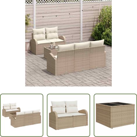 vidaXL Sofá exterior -  Conjunto de sofá de jardín 6 pcs Beige y Crema ratán sintético