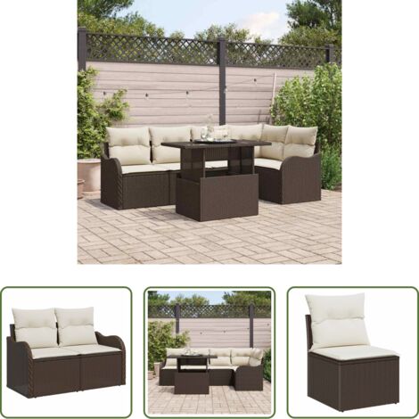 vidaXL Sofá exterior -  Conjunto de sofá de jardín 6 pcs Marrón Rattan de Poliéster