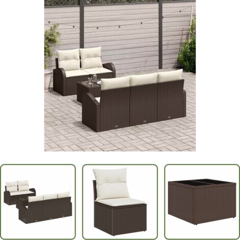 vidaXL Sofá exterior -  Conjunto de sofá de jardín 6 pcs Marrón y crema ratán sintético