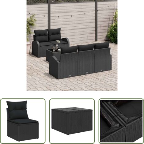 vidaXL Sofá exterior -  Conjunto de sofá de jardín 6 pcs Negro ratán sintético