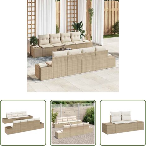 vidaXL Sofá exterior -  Conjunto de sofá de jardín 7 pcs Beige y Crema ratán sintético