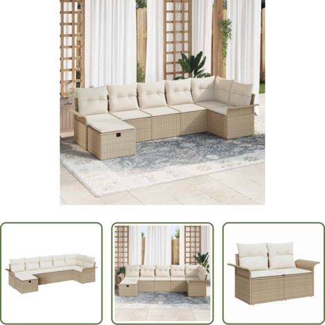 vidaXL Sofá exterior -  Conjunto de sofá de jardín 7 pcs Beige y Crema ratán sintético