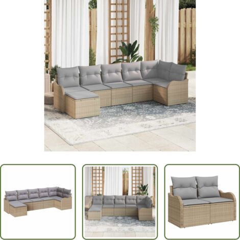 vidaXL Sofá exterior -  Conjunto de sofá de jardín 7 pcs beige y gris claro Poliratán